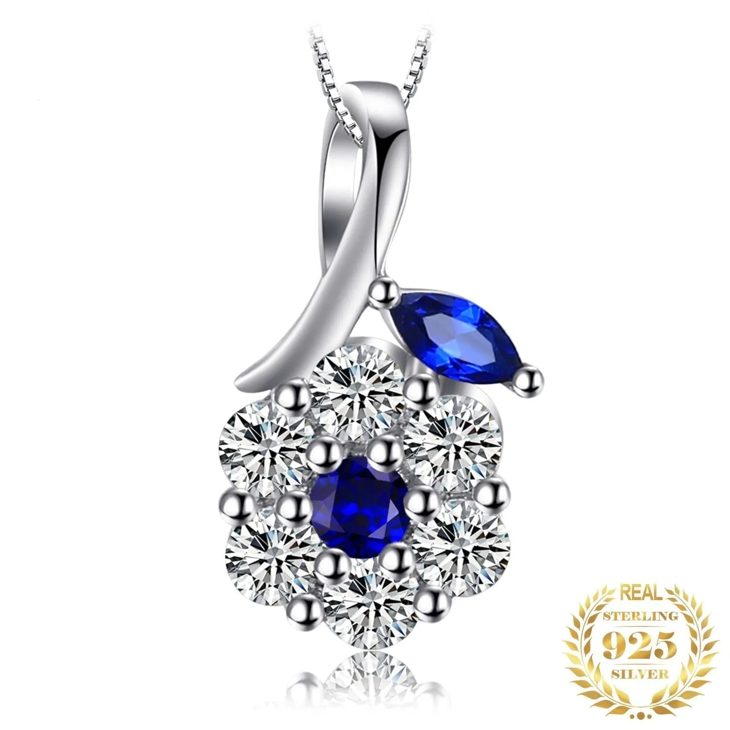 Girl Fashion Flower Created Sapphire Pendant Necklace - 925 Sterling Silver ( Chain not included )