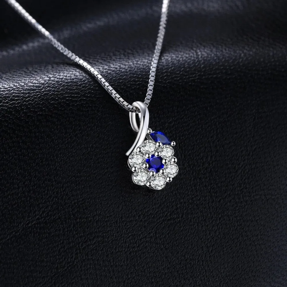 Girl Fashion Flower Created Sapphire Pendant Necklace - 925 Sterling Silver ( Chain not included )