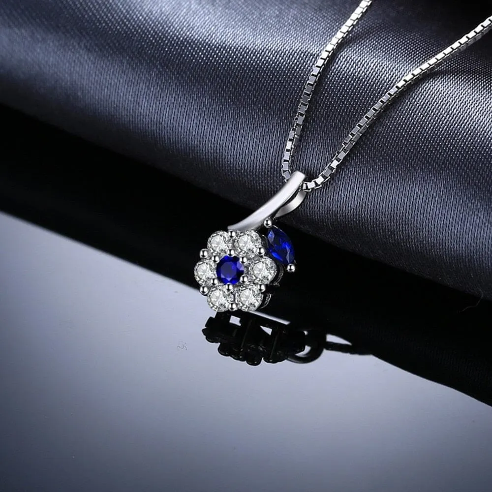 Girl Fashion Flower Created Sapphire Pendant Necklace - 925 Sterling Silver ( Chain not included )