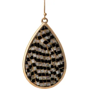 Gold Black and White Mosaic Tear Drop Earrings