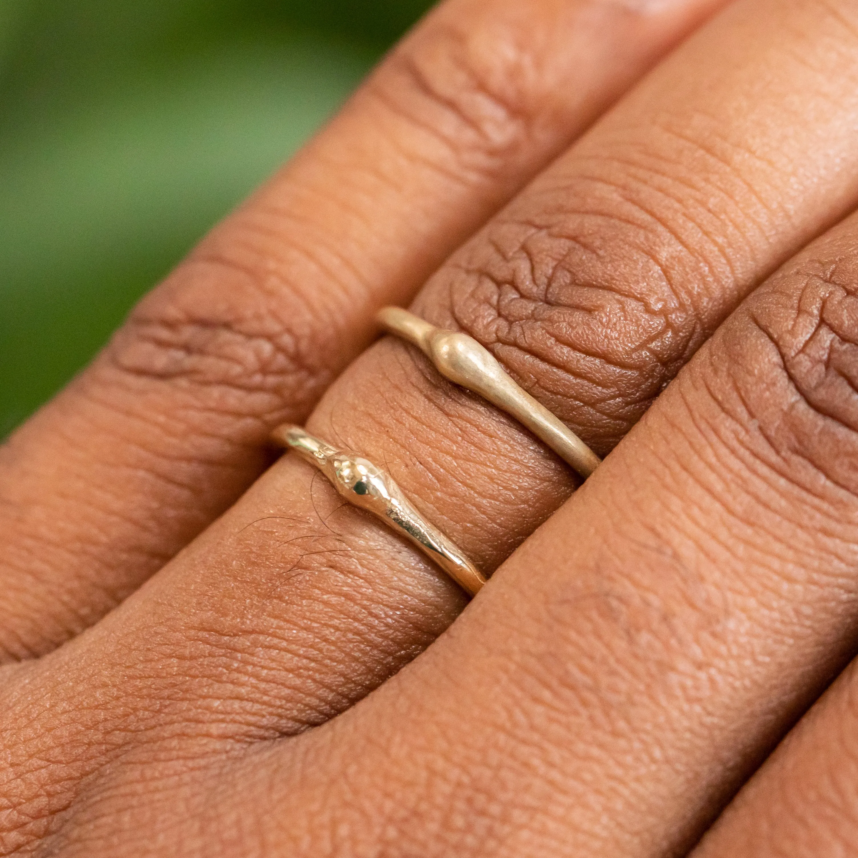 Gold Dewdrop Stacking Rings - Hand Carved Dainty Stacking Rings in Recycled Gold by Anueva Jewelry