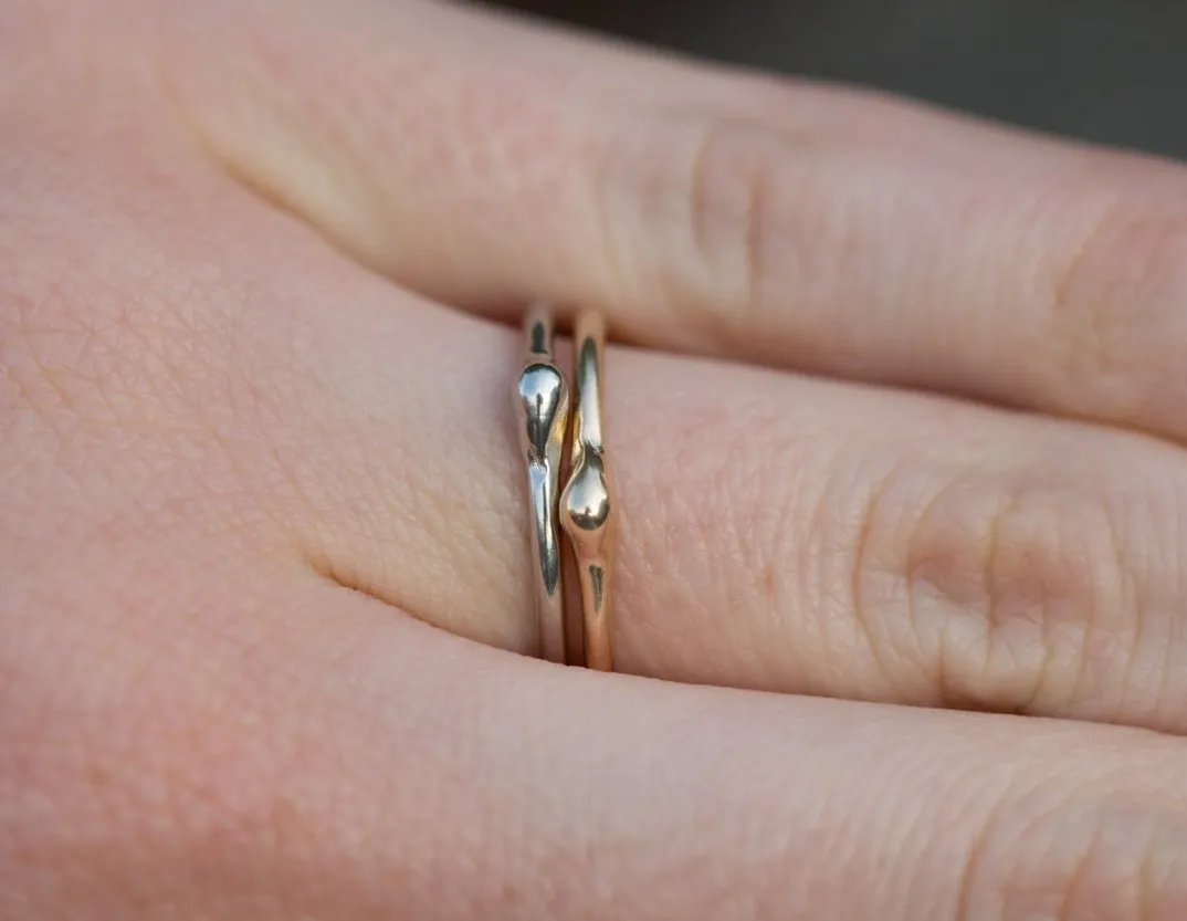 Gold Dewdrop Stacking Rings - Hand Carved Dainty Stacking Rings in Recycled Gold by Anueva Jewelry