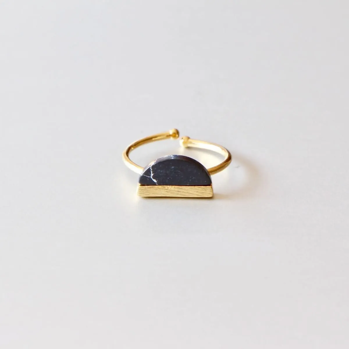 Gold Dipped Ring, Black Marble, Half Moon Stone ,Ring/Toe Ring, Geometric Jewelry, Gypsy Ring, Gifts For Her, Bohemian Ring, MR25