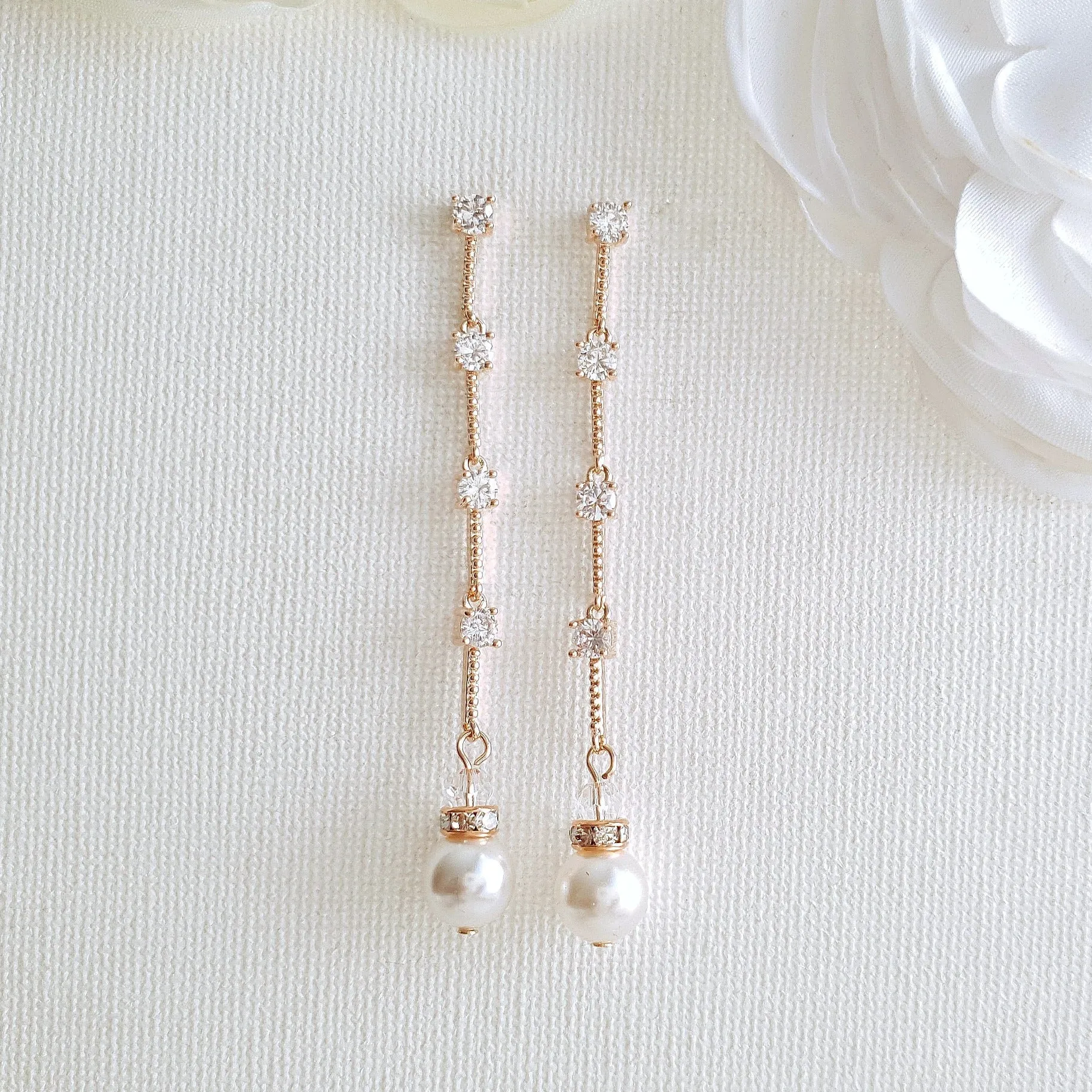 Gold Jewelry Set With Pearl Drop Earrings Necklace Bracelet-Ginger