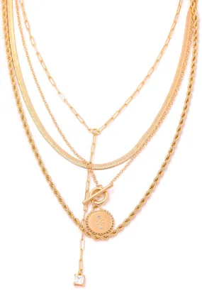 Gold Multi Chain Link Coin Pendant Necklace