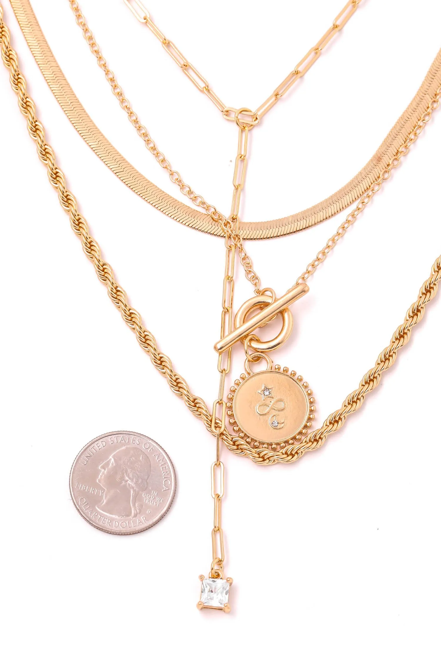 Gold Multi Chain Link Coin Pendant Necklace