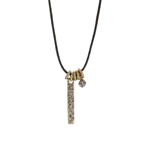 Gold Pave Diamond Bar Charm Necklace