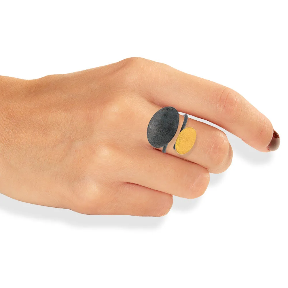 Handmade Gold & Black Plated Silver Ring Oval Shapes