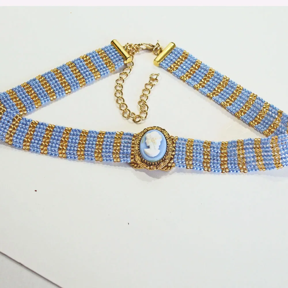 Hayfa,  Blue Cameo Choker Necklace