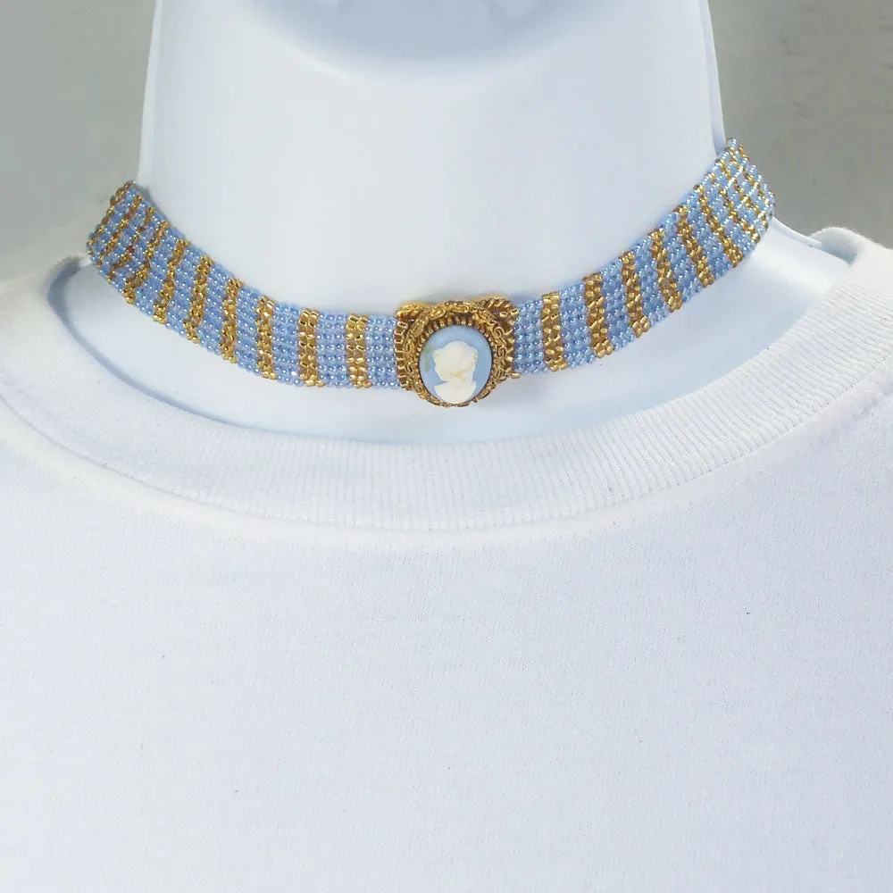 Hayfa,  Blue Cameo Choker Necklace