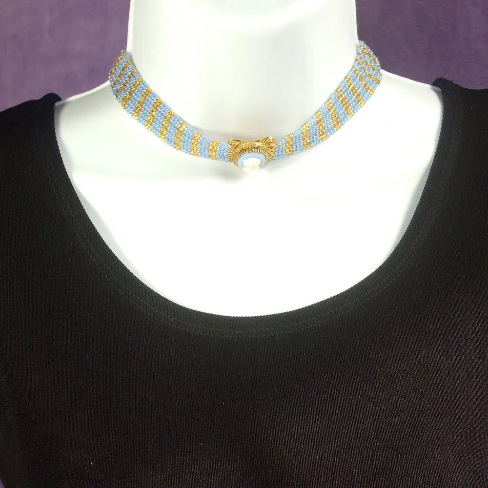 Hayfa,  Blue Cameo Choker Necklace