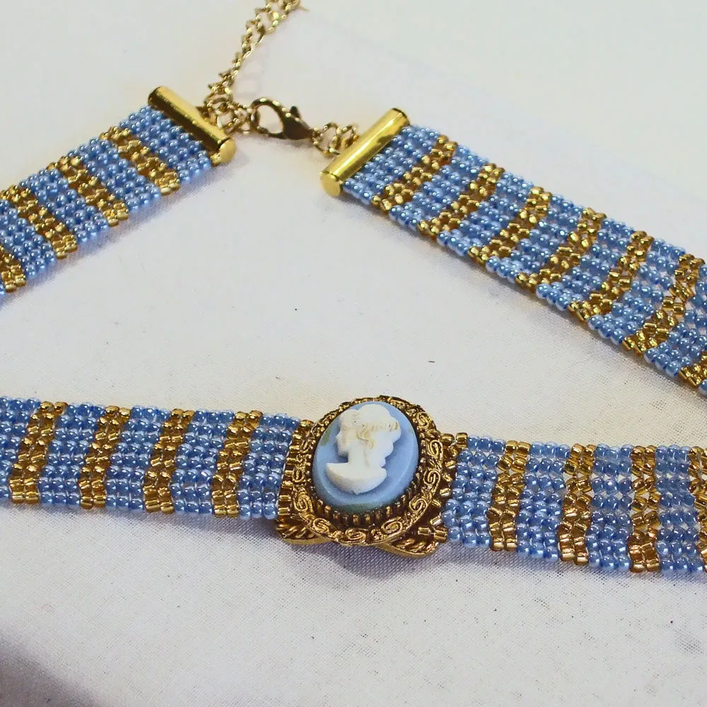 Hayfa,  Blue Cameo Choker Necklace