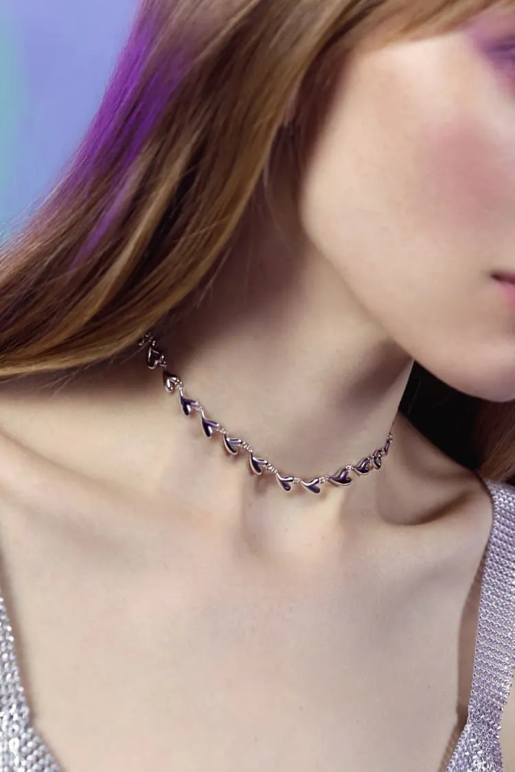 heart chain choker in silver