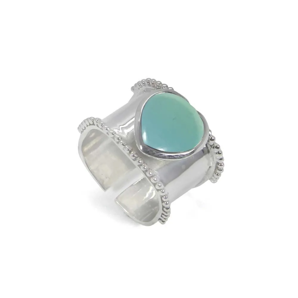 Heart Shaped Aqua Chalcedony 925 Sterling Silver Wrap Adjustable Ring