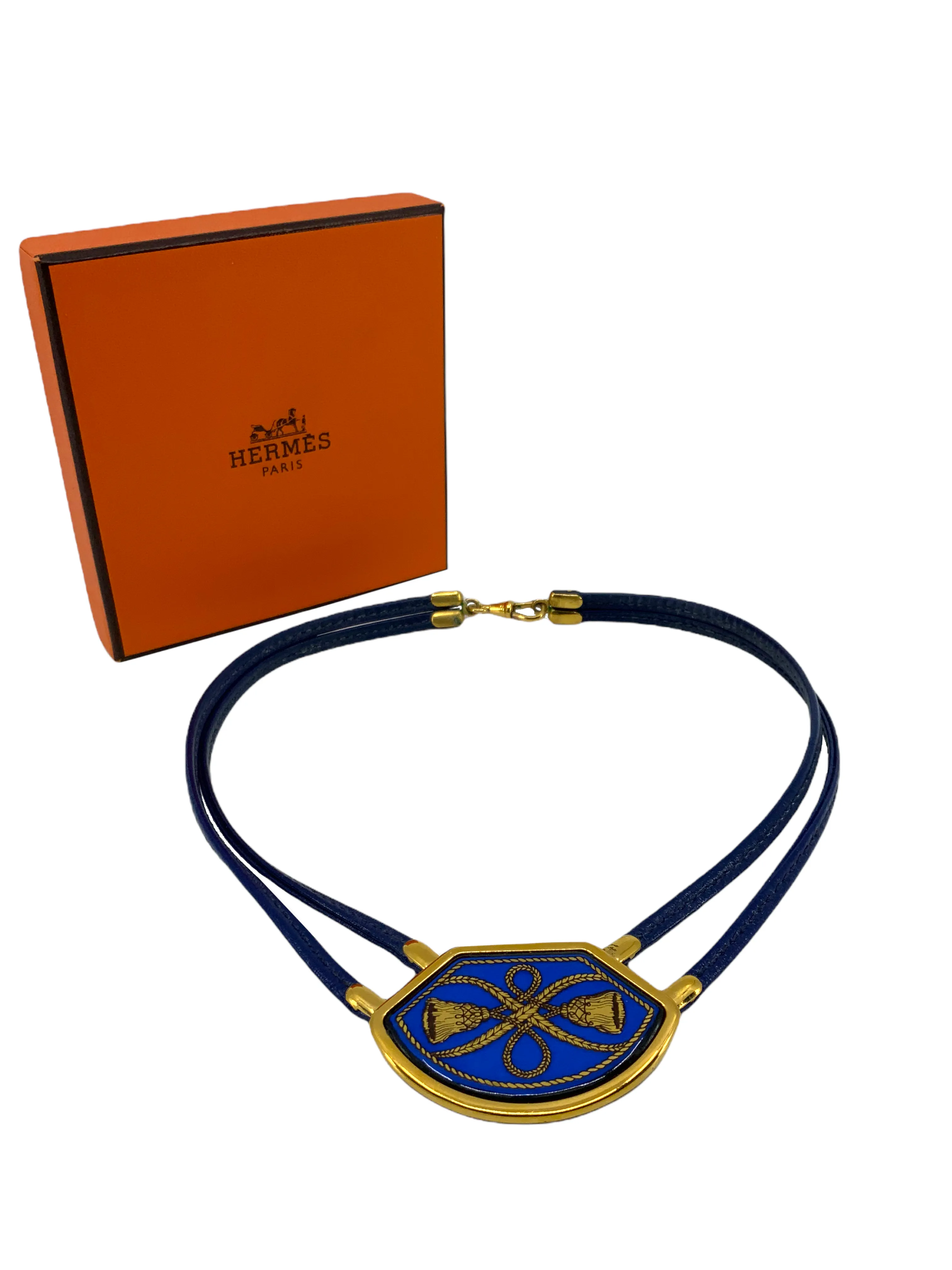 Hermes Leather and Enamel Cloisonne Choker Necklace