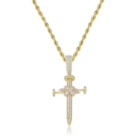 Iced Out Nail Cross Pendant - Gold