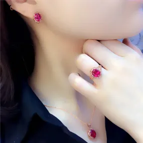 Inlaid Ruby Hollow Design Jewelry Set