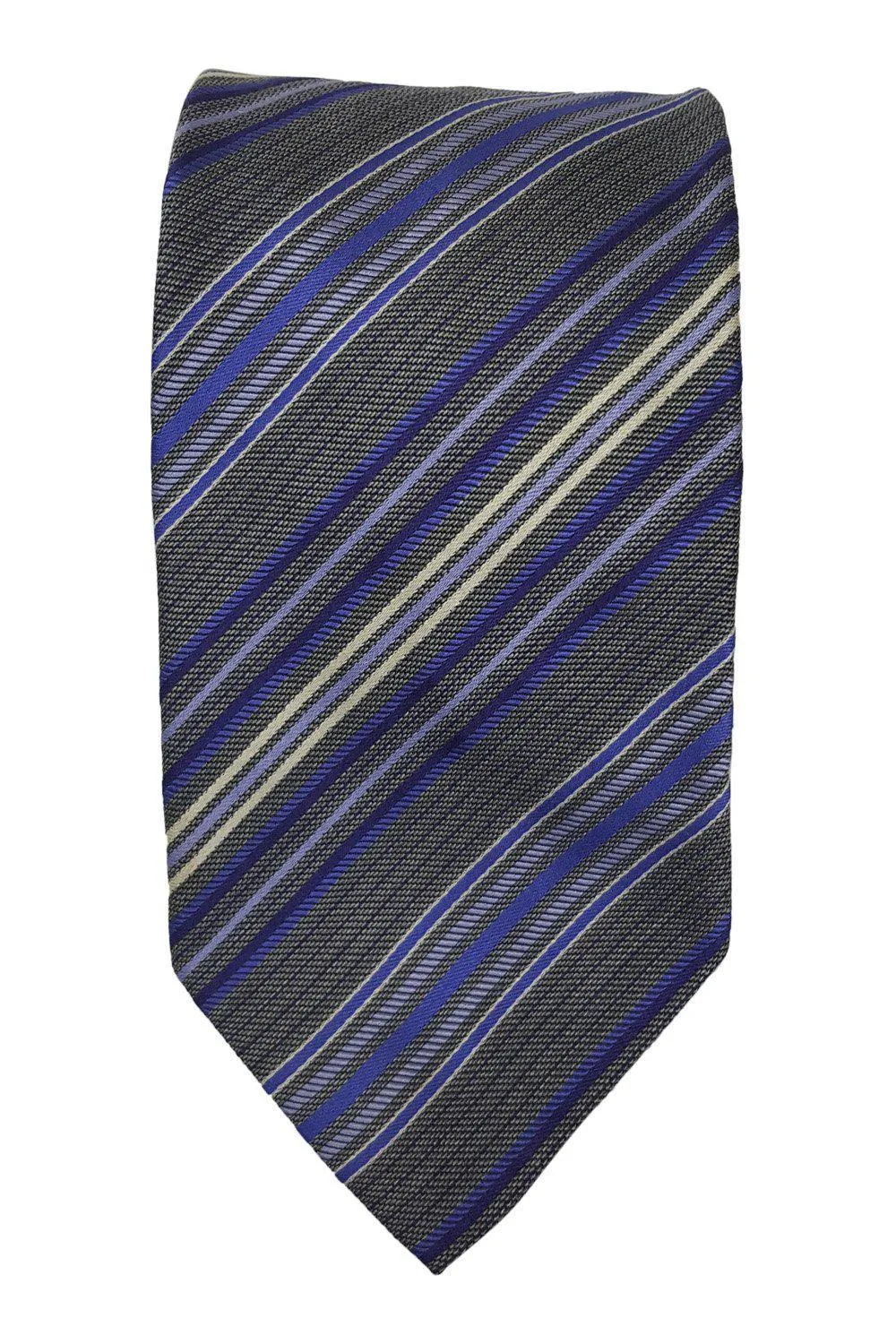 JAEGER 100% Silk Grey Tie Contrasting Blue Diagonal Stripes (60)