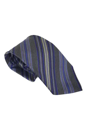 JAEGER 100% Silk Grey Tie Contrasting Blue Diagonal Stripes (60)