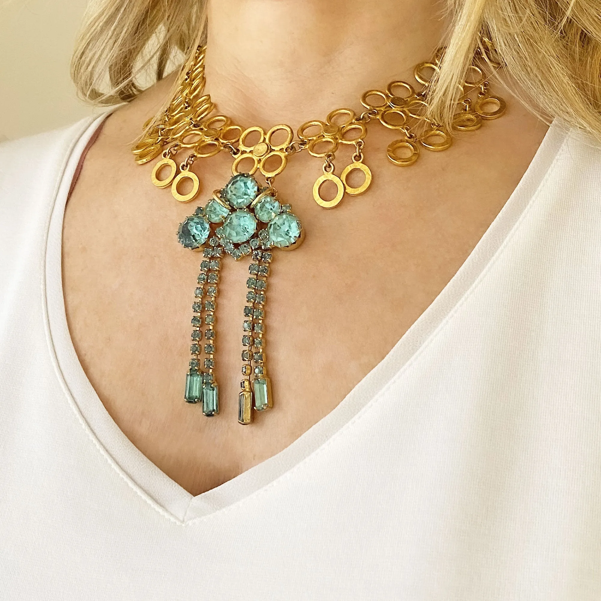 JANEY teal and gold choker necklace