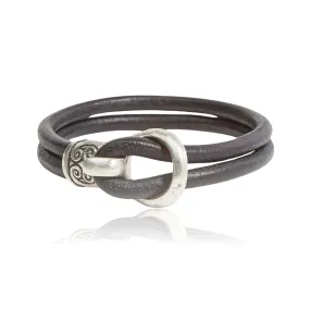 JOHN VARVATOS MEN'S DOUBLE STRAND BLACK LEATHER BRACELET WITH SILVER BUCKLE