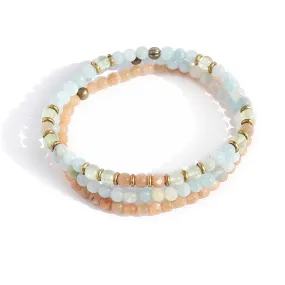 Joy and Calm Aquamarine Sunstone and Prehnite Delicate Bracelet Stack