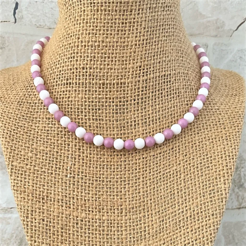 Lavender and White Czech Beaded Necklace