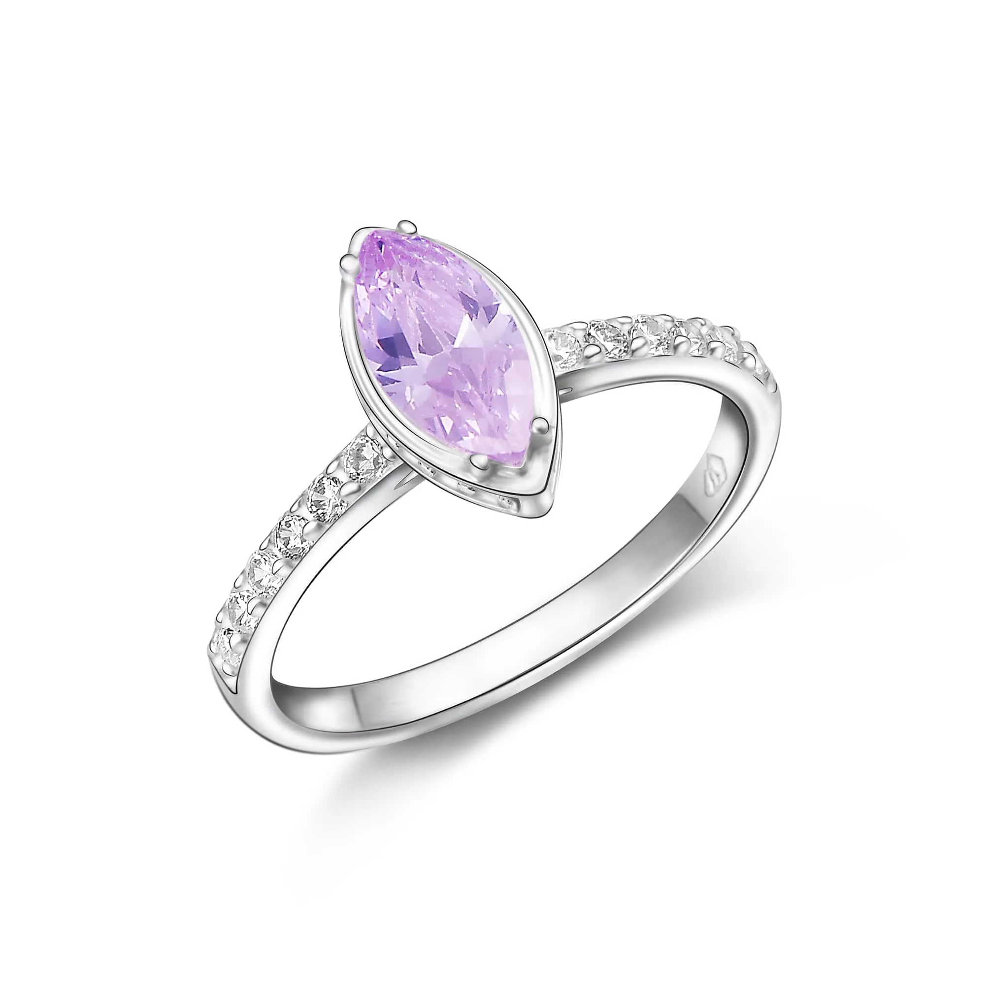 Lavender CZ Marquise Engagement Ring Vintage Silver