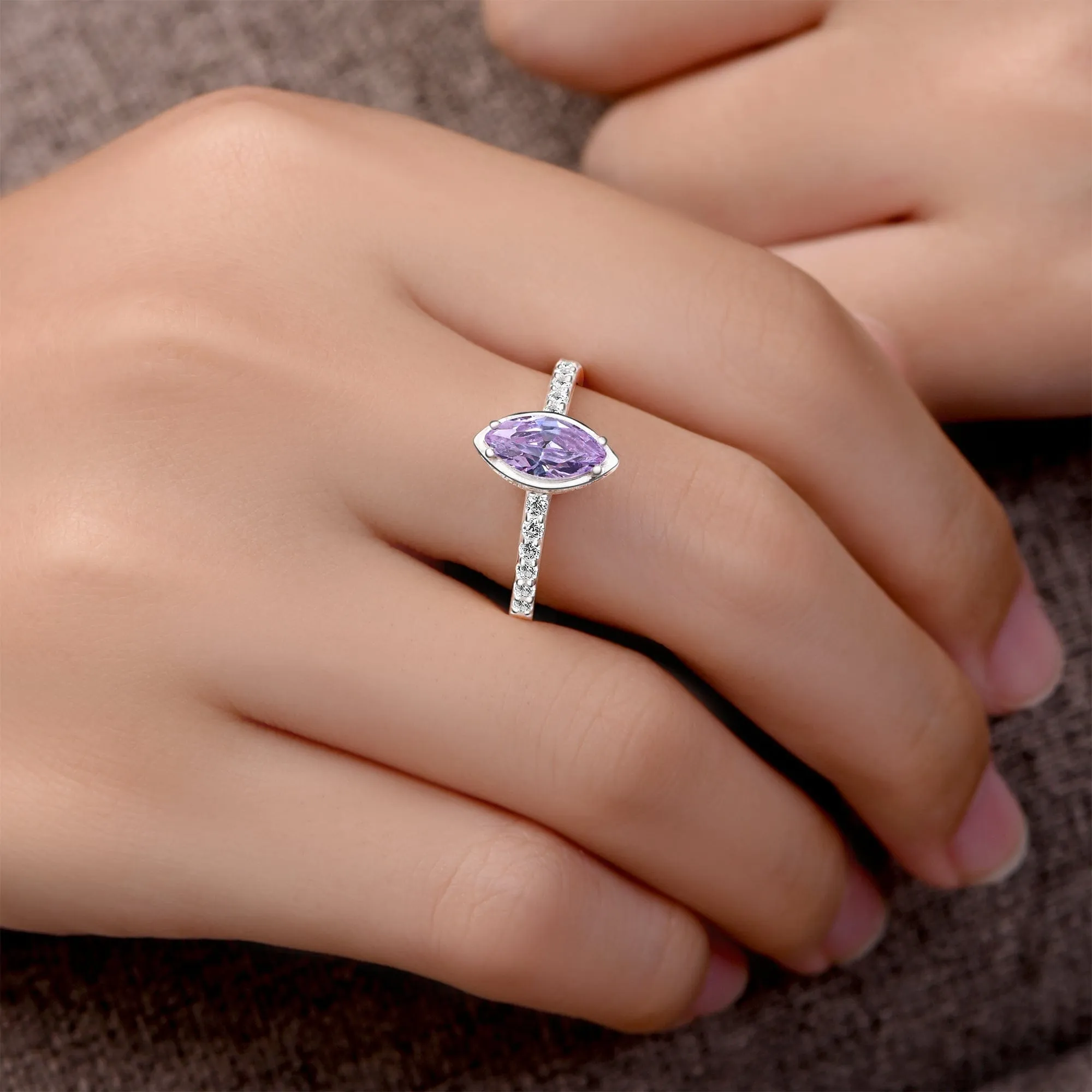 Lavender CZ Marquise Engagement Ring Vintage Silver