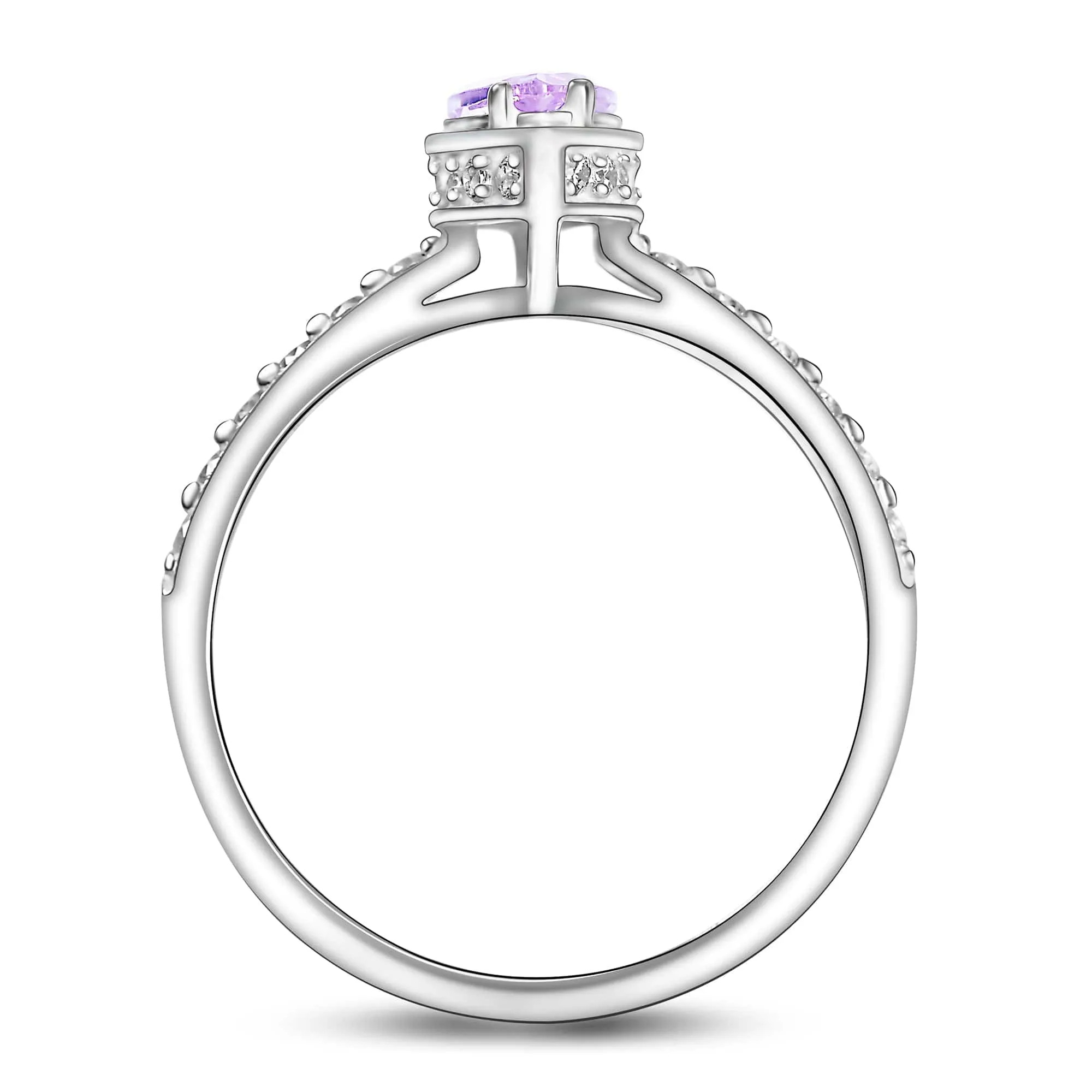 Lavender CZ Marquise Engagement Ring Vintage Silver