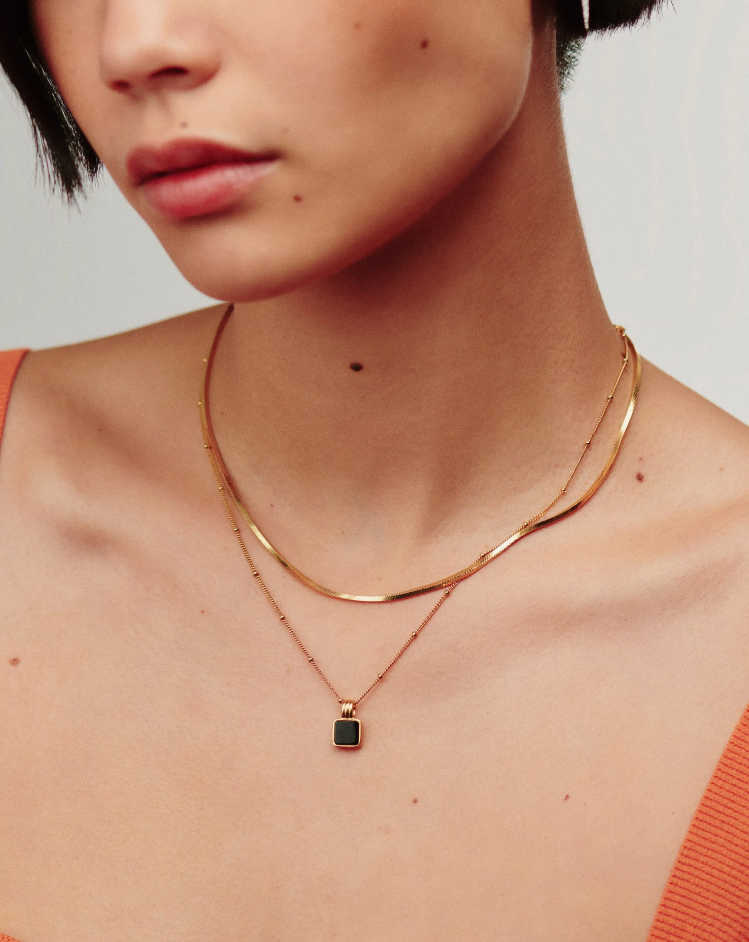 Lucy Williams Square Onyx Gemstone Necklace | 18ct Gold Plated Vermeil/Black Onyx