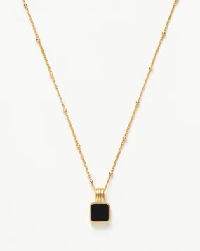 Lucy Williams Square Onyx Gemstone Necklace | 18ct Gold Plated Vermeil/Black Onyx