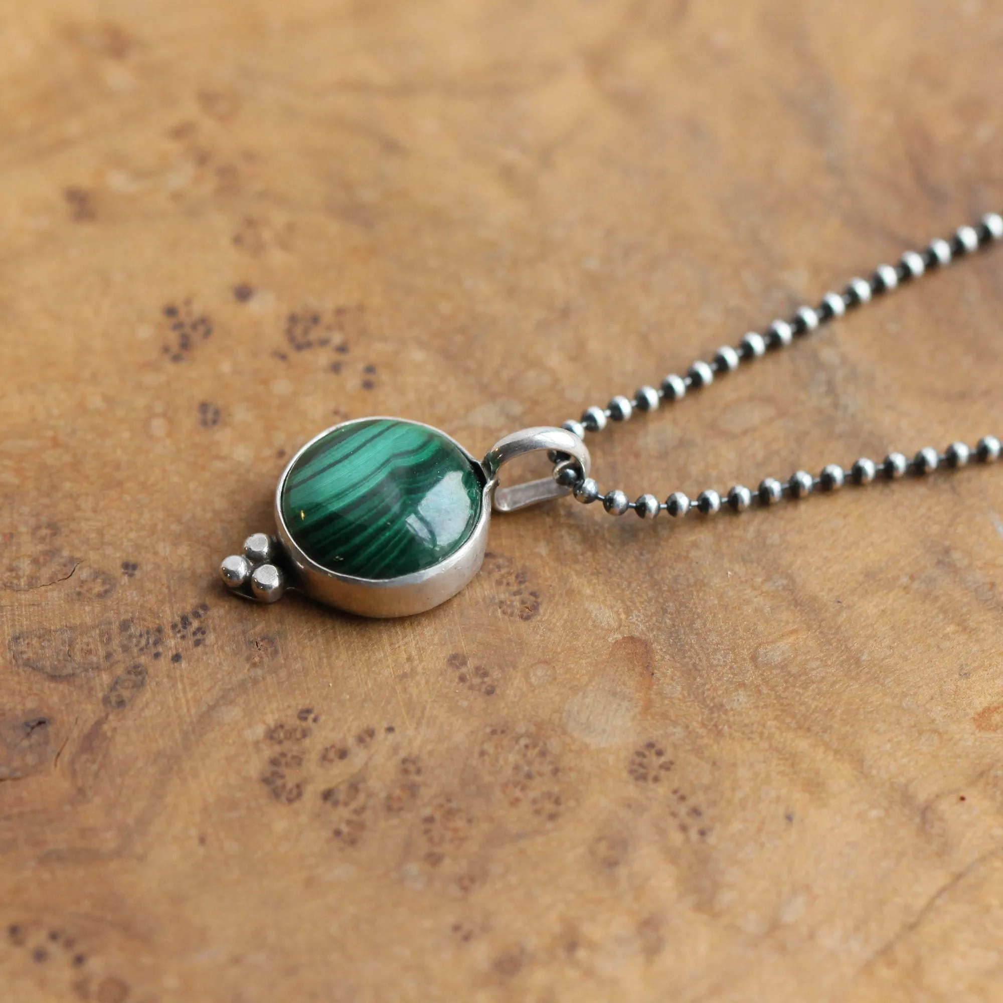 Malachite Sweetheart Necklace - Green Malachite Pendant - .925 Sterling Silver - Malachite Charm