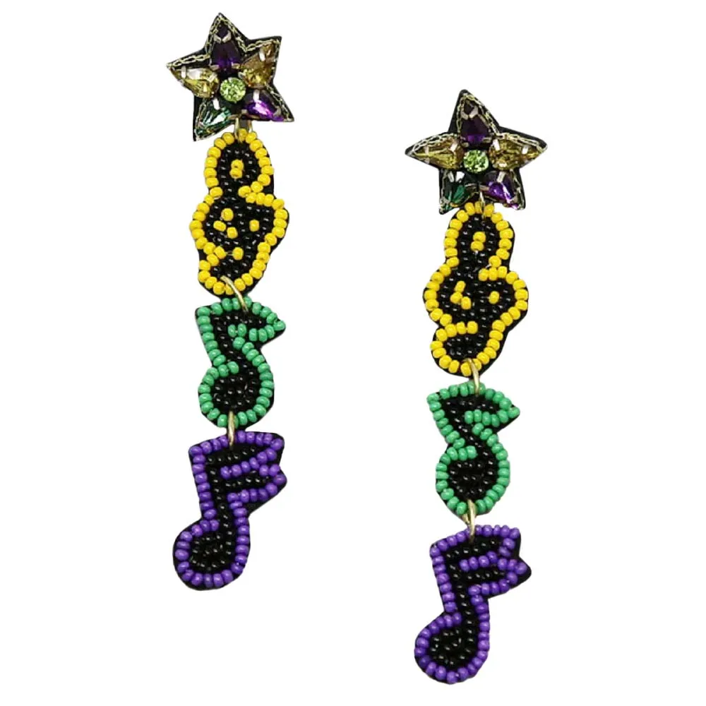 Mardi Gras Music Notes Seed Beaded Earrings