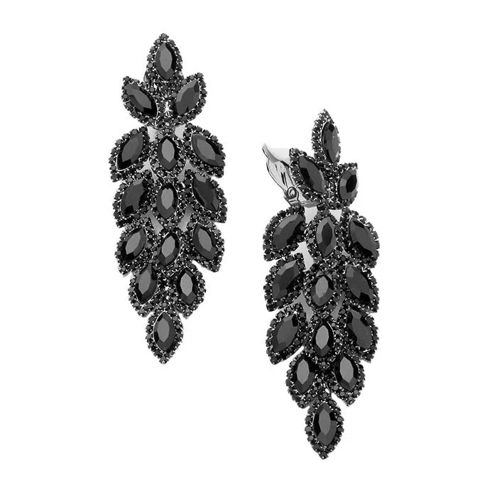 Marquise Crystal Oval Cluster Vine Clip On Earrings