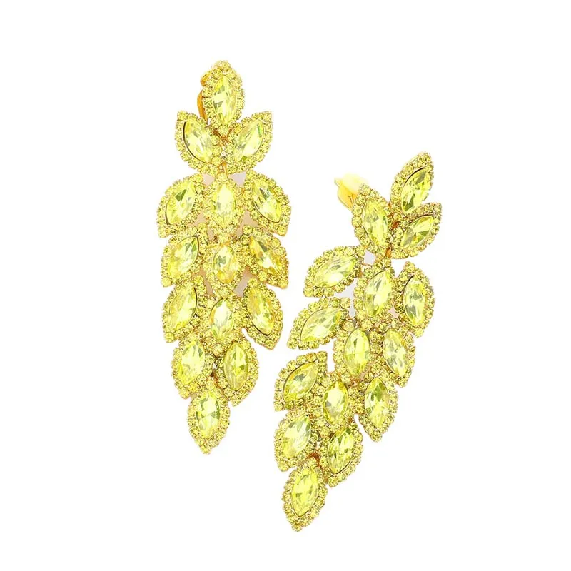 Marquise Crystal Oval Cluster Vine Clip On Earrings