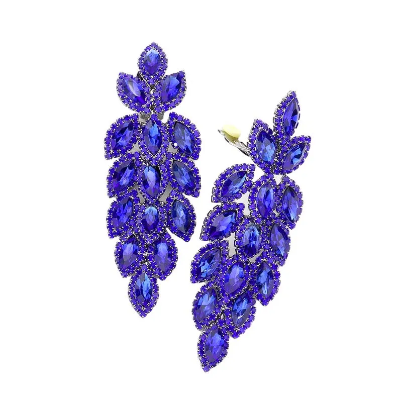 Marquise Crystal Oval Cluster Vine Clip On Earrings