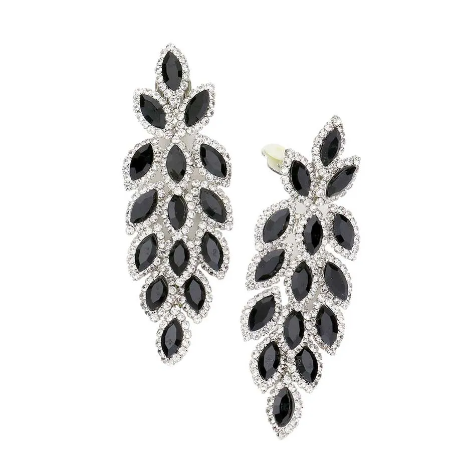 Marquise Crystal Oval Cluster Vine Clip On Earrings