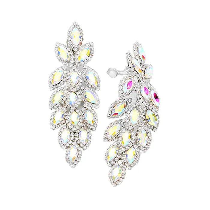 Marquise Crystal Oval Cluster Vine Clip On Earrings