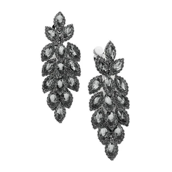 Marquise Crystal Oval Cluster Vine Clip On Earrings