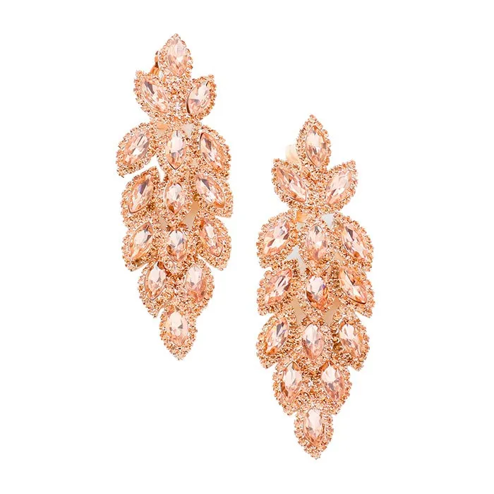 Marquise Crystal Oval Cluster Vine Clip On Earrings