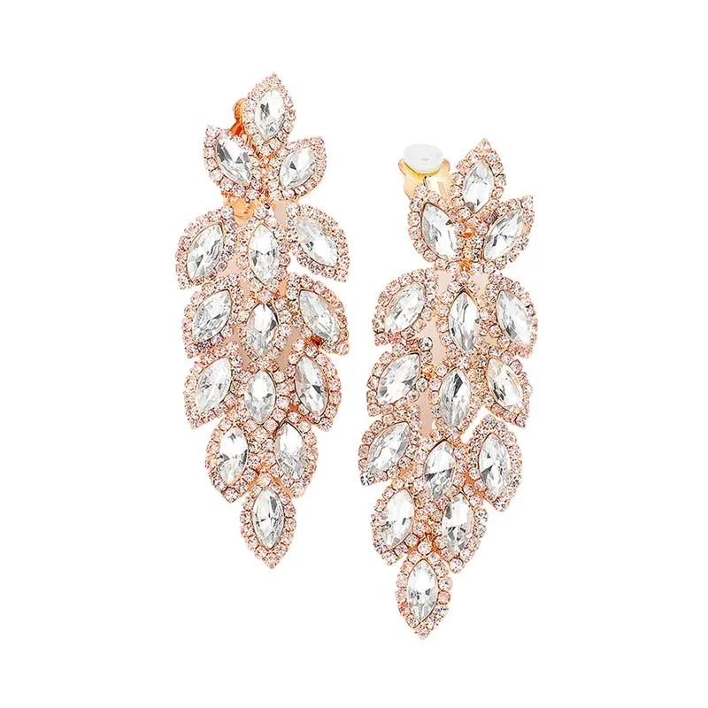 Marquise Crystal Oval Cluster Vine Clip On Earrings