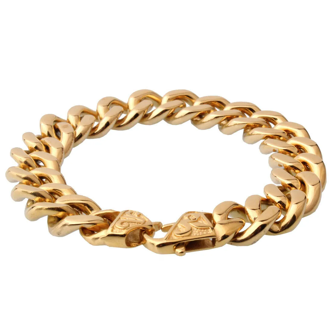 Men's Stainless Steel Gold Miami Cuban Link Chain Bracelet