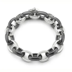 MONICA RICH KOSANN 8-INCH STERLING SILVER XL ULTRA-BLACK CERAMIC ALTERNATING LINK BRACELET