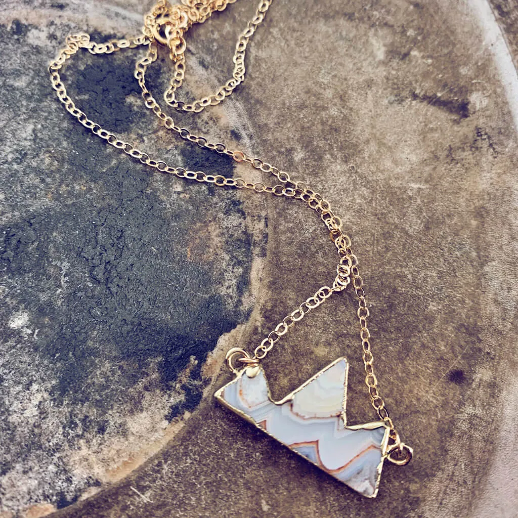 mountain peaks // gold electroformed agate slice pendant necklace