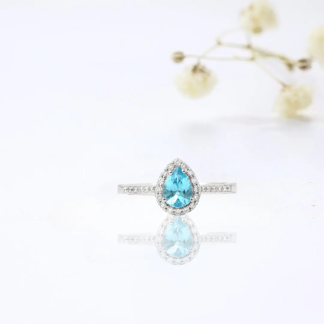 Natural Paraiba Apatite Teardrop Ring