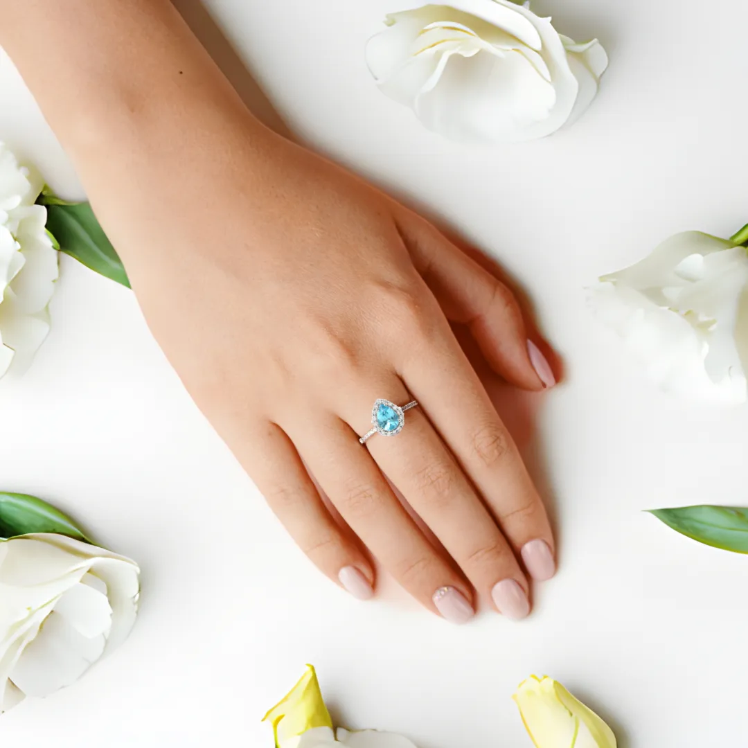 Natural Paraiba Apatite Teardrop Ring