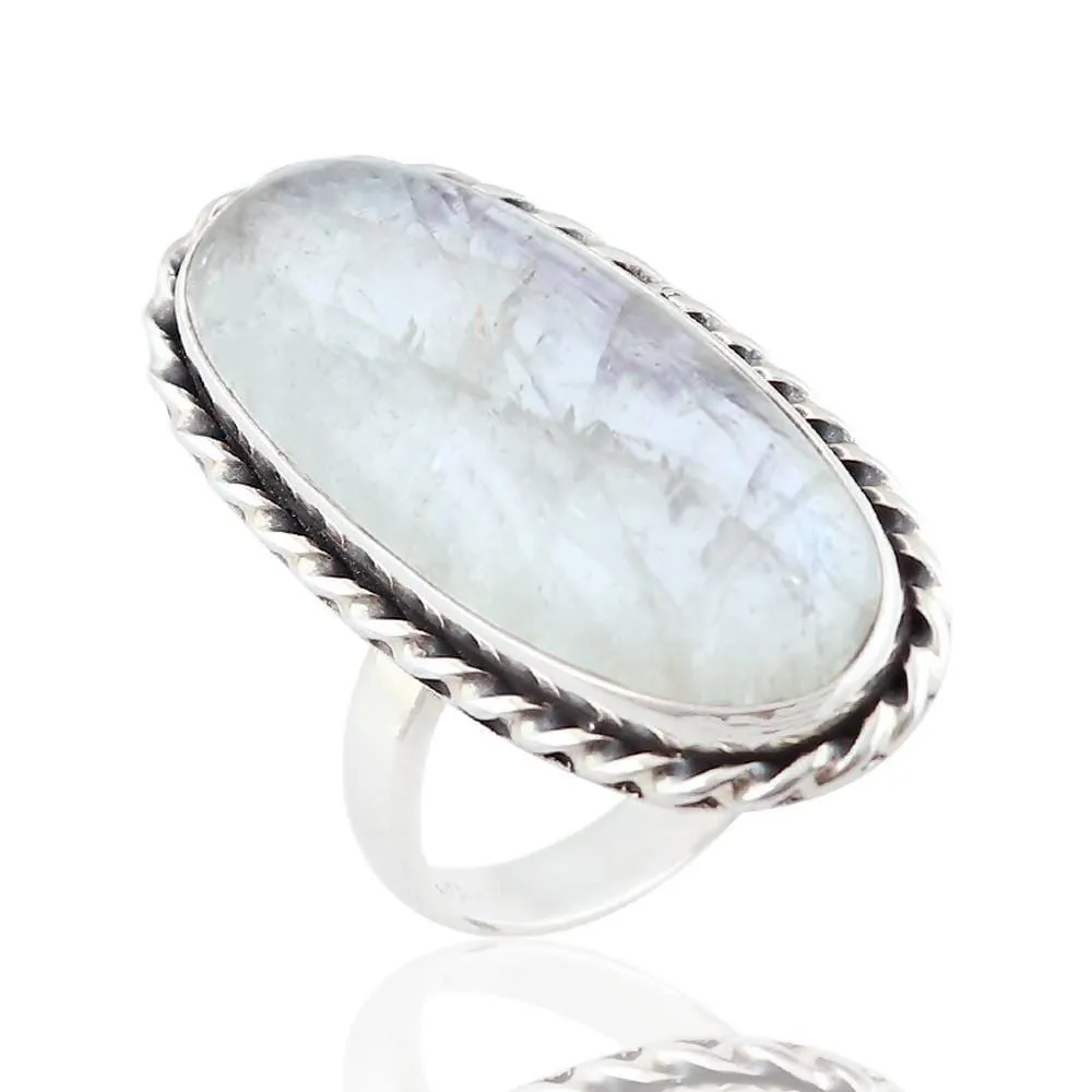 Natural Rainbow Moonstone Ring Silver, 925 Sterling Solid Silver Rings Jewelry, Nickel Free