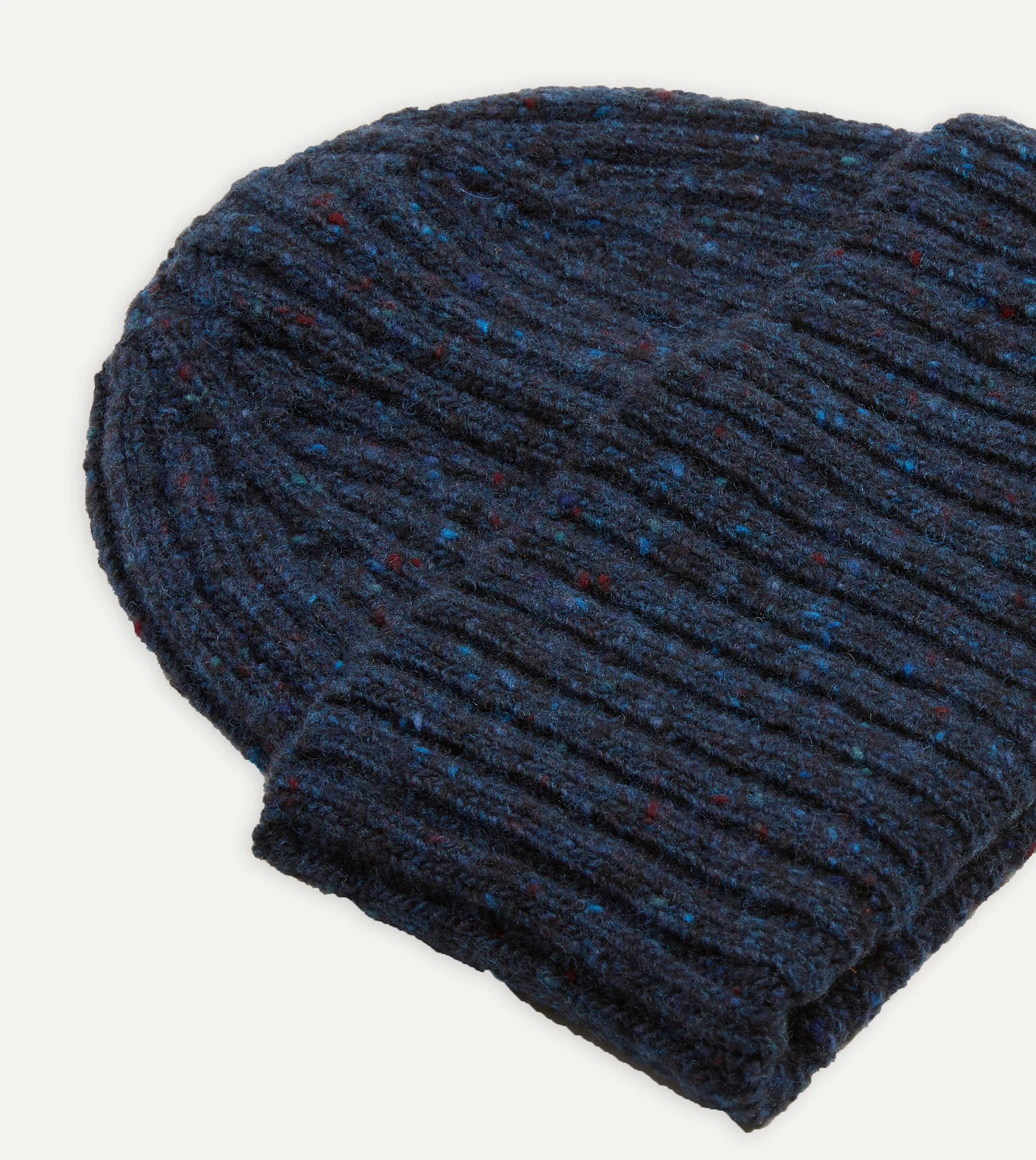 Navy Ribbed Merino Donegal Knit Cap