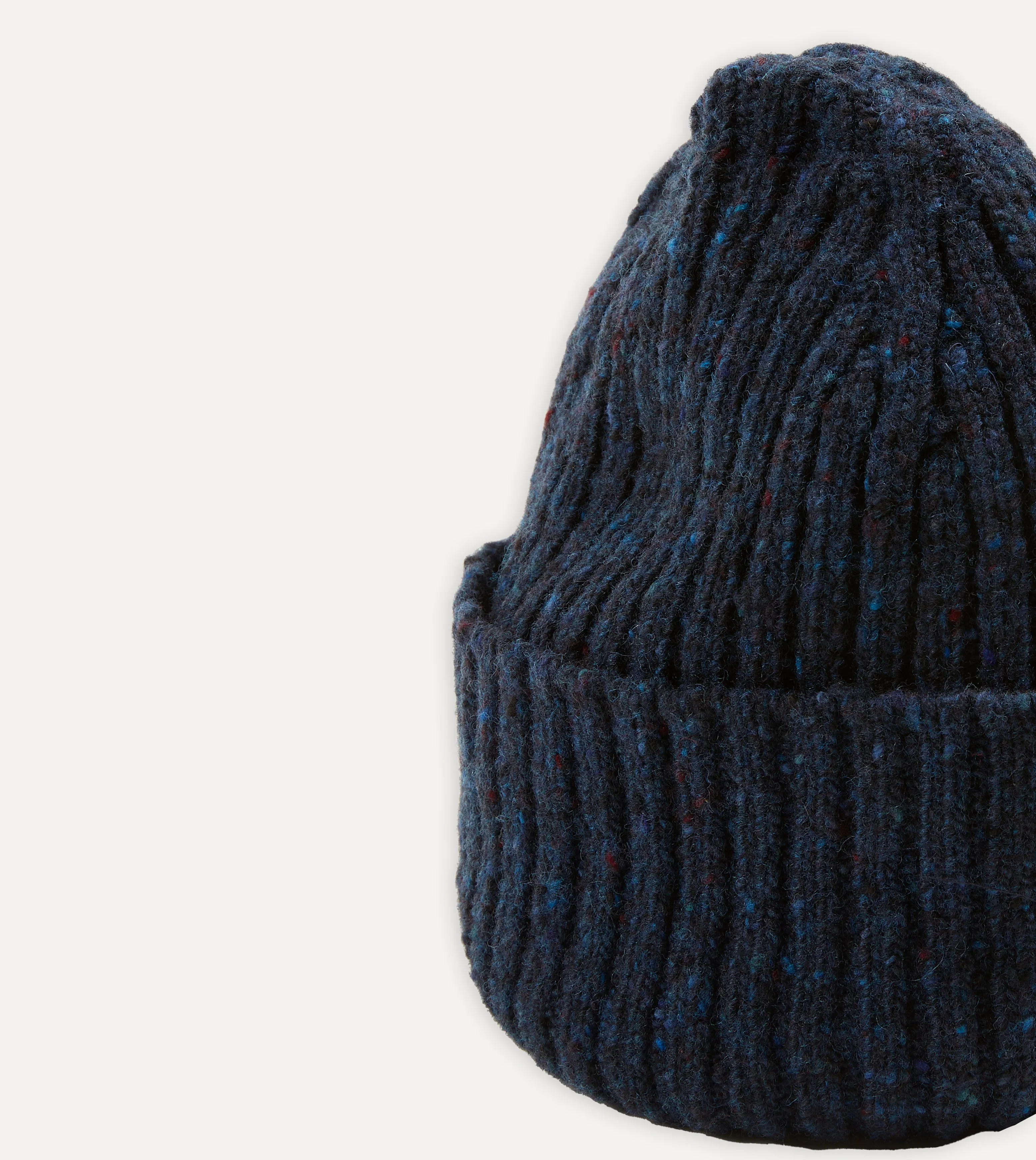 Navy Ribbed Merino Donegal Knit Cap